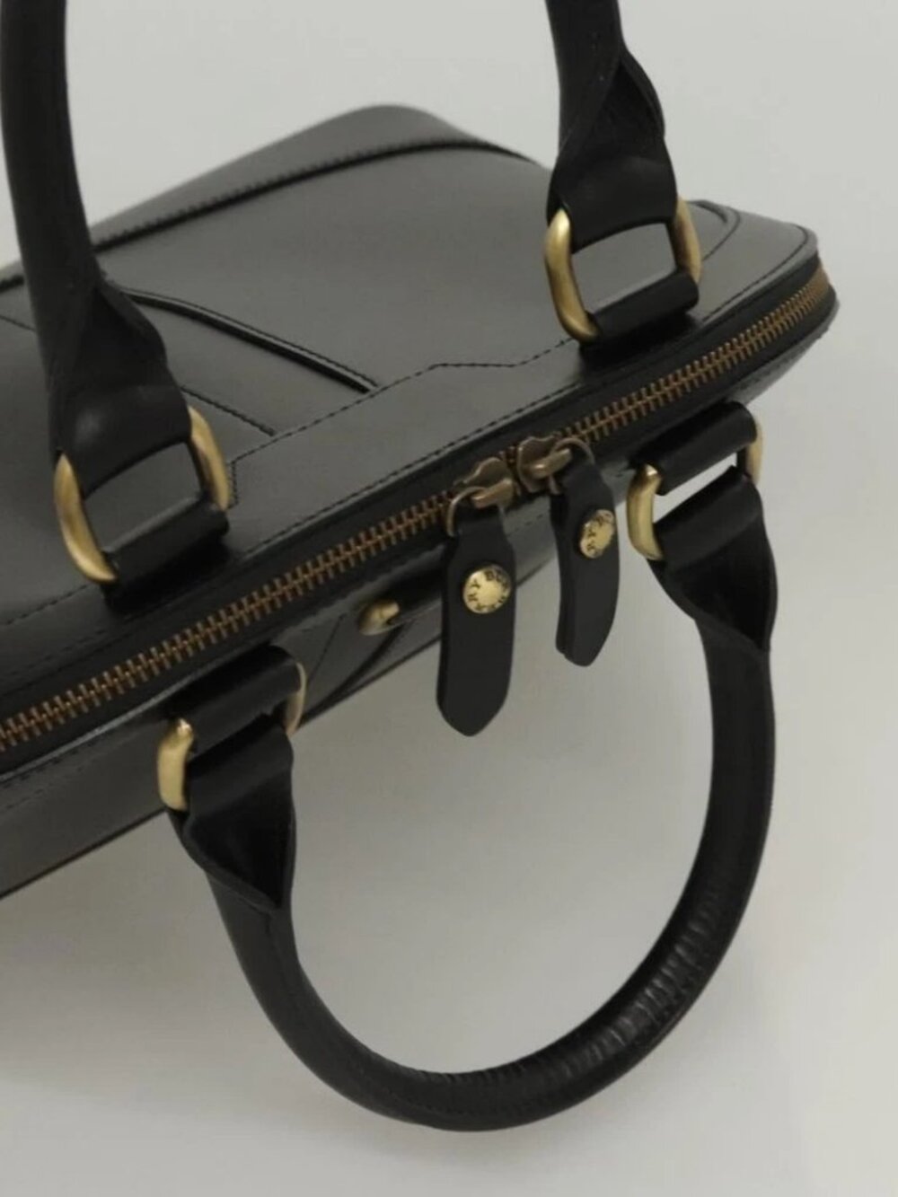 BURBERRY Hand Bag Leather Gold Black Auth - Picture 9 of 16
